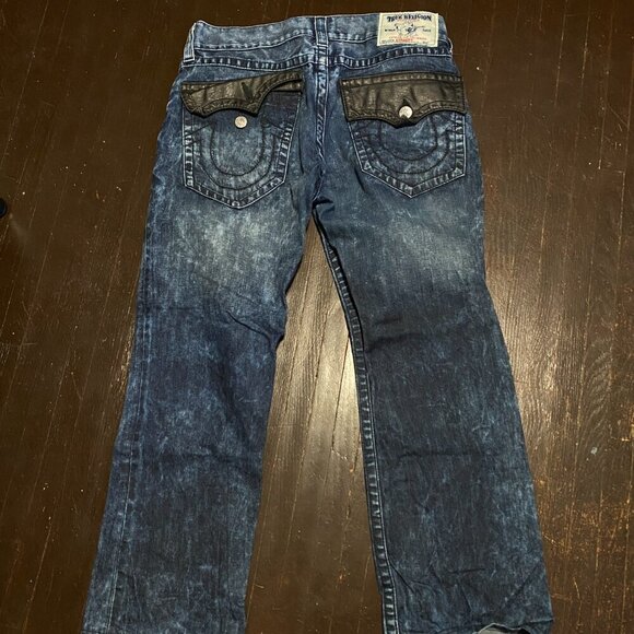 Vintage True Religion Jeans Size 34 Straight 'Leather Tab' Blue - Picture 5 of 7